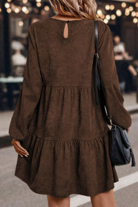 Balloon Long Sleeve (Chocolate) Tiered Dress w/Round Neck