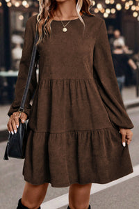 Balloon Long Sleeve (Chocolate) Tiered Dress w/Round Neck