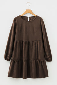 Balloon Long Sleeve (Chocolate) Tiered Dress w/Round Neck