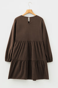Balloon Long Sleeve (Chocolate) Tiered Dress w/Round Neck