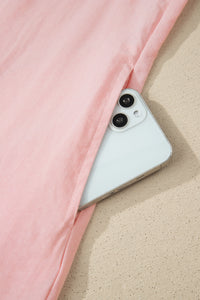 Light Pink & White Puff Sleeve (45% Cotton) Mini Dress w/Scallop Detail & Pockets
