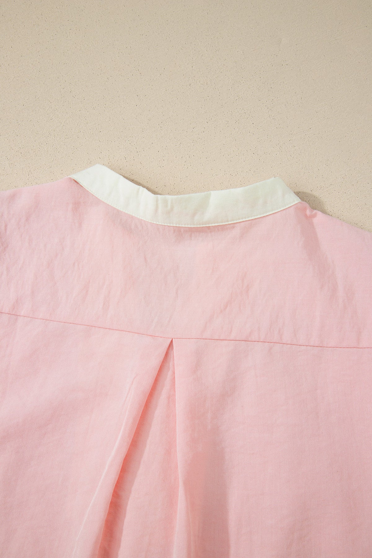 Light Pink & White Puff Sleeve (45% Cotton) Mini Dress w/Scallop Detail & Pockets