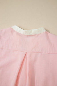 Light Pink & White Puff Sleeve (45% Cotton) Mini Dress w/Scallop Detail & Pockets