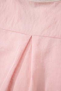 Light Pink & White Puff Sleeve (45% Cotton) Mini Dress w/Scallop Detail & Pockets