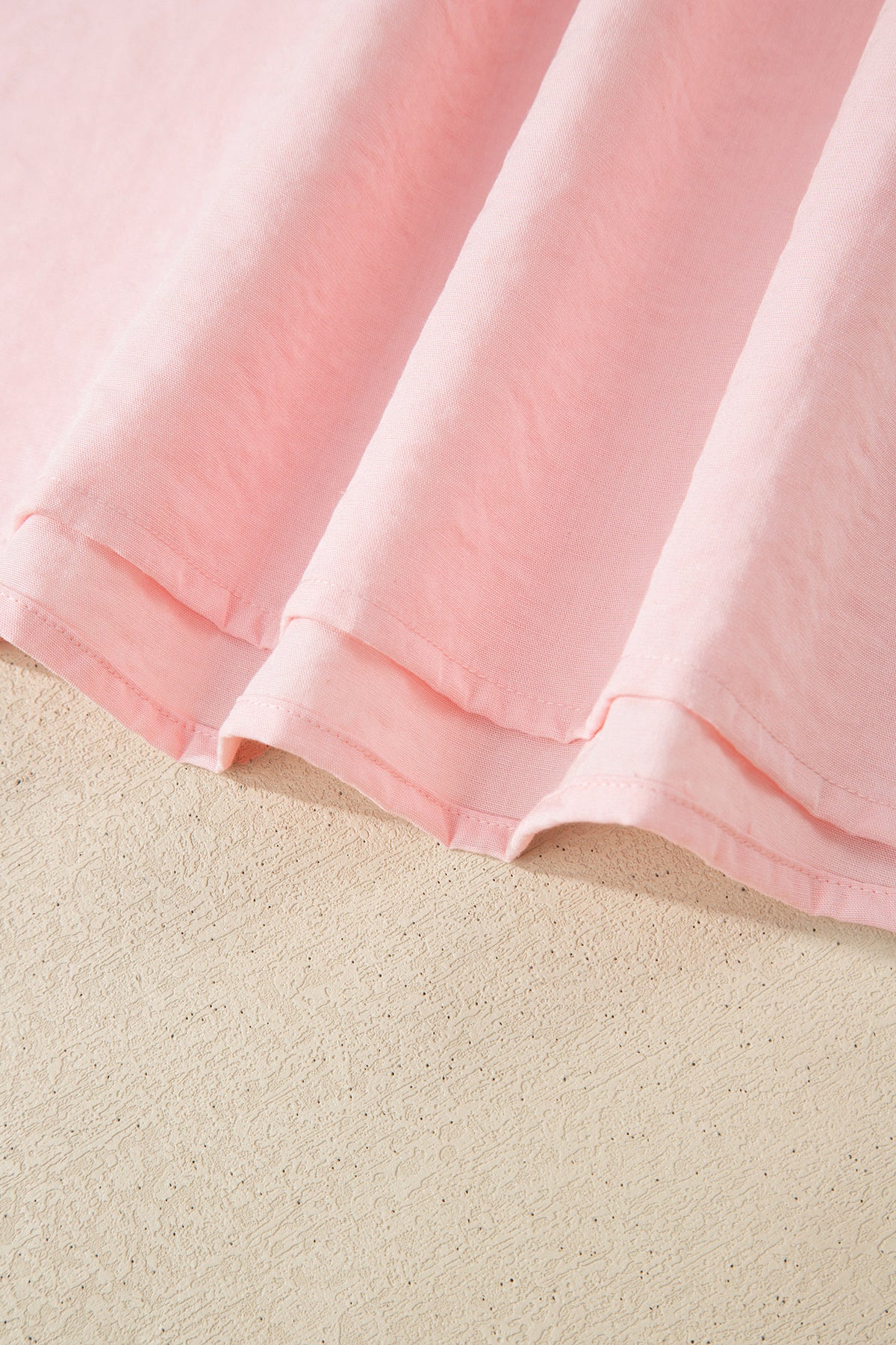 Light Pink & White Puff Sleeve (45% Cotton) Mini Dress w/Scallop Detail & Pockets