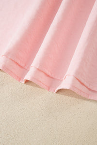 Light Pink & White Puff Sleeve (45% Cotton) Mini Dress w/Scallop Detail & Pockets