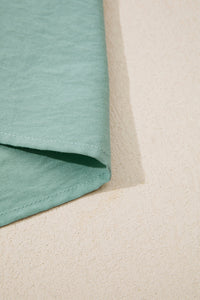 Green & White Puff Sleeve (45% Cotton) Mini Dress w/Scallop Detail & Pockets