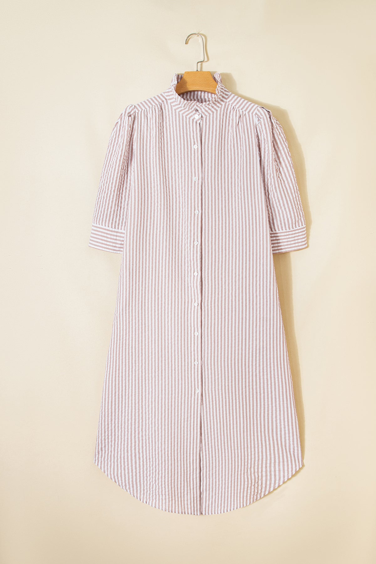Fancy Tan & White Striped Half-Sleeve Dress