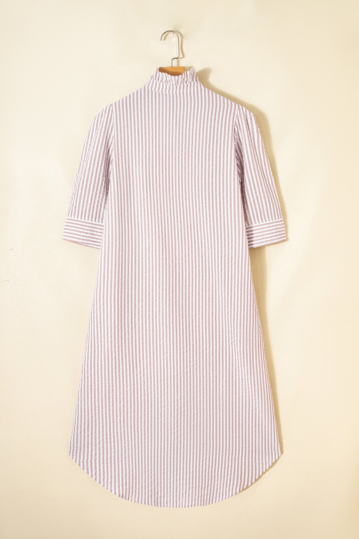 Fancy Tan & White Striped Half-Sleeve Dress