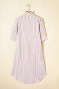 Fancy Tan & White Striped Half-Sleeve Dress