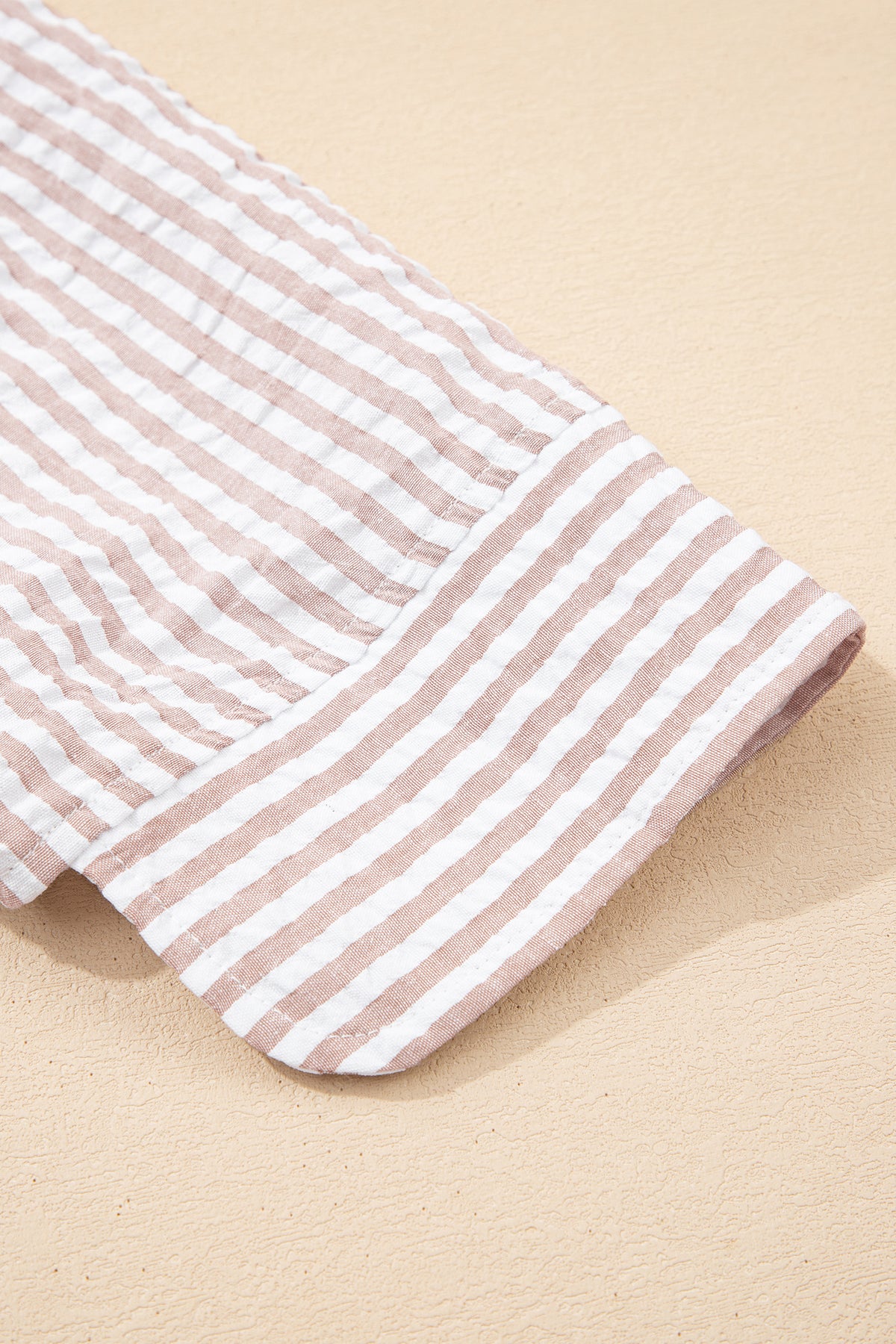 Fancy Tan & White Striped Half-Sleeve Dress