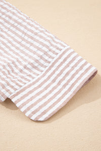 Fancy Tan & White Striped Half-Sleeve Dress