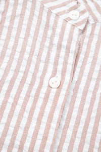 Fancy Tan & White Striped Half-Sleeve Dress