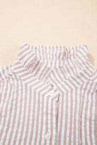 Fancy Tan & White Striped Half-Sleeve Dress