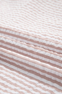 Fancy Tan & White Striped Half-Sleeve Dress