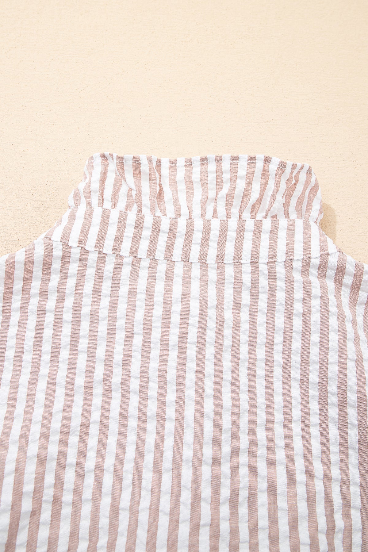 Fancy Tan & White Striped Half-Sleeve Dress
