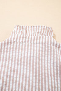 Fancy Tan & White Striped Half-Sleeve Dress