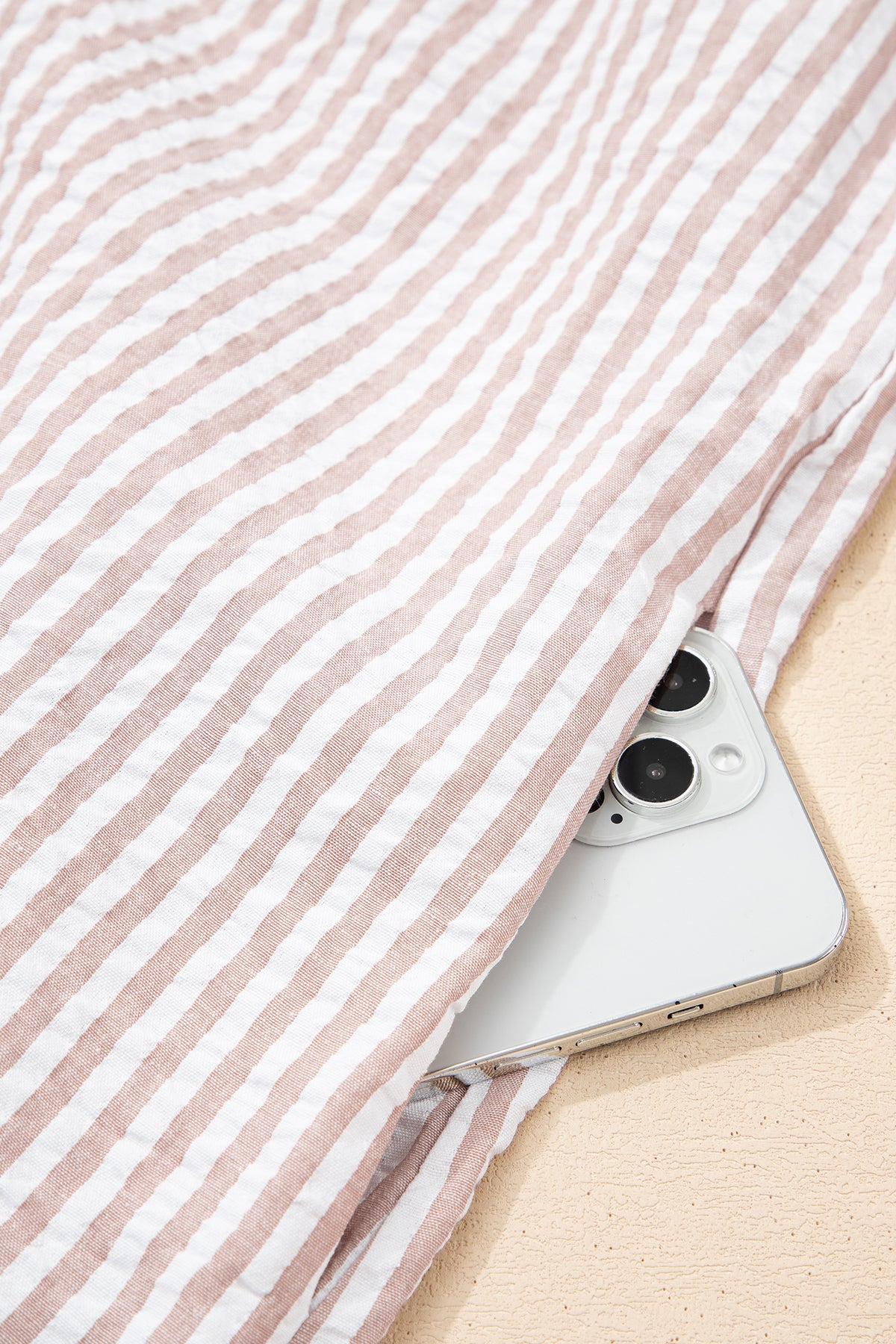 Fancy Tan & White Striped Half-Sleeve Dress