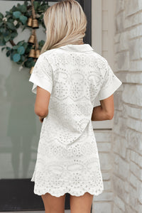 White (100% Cotton) Eyelet Embroidered V-Neck Mini Dress