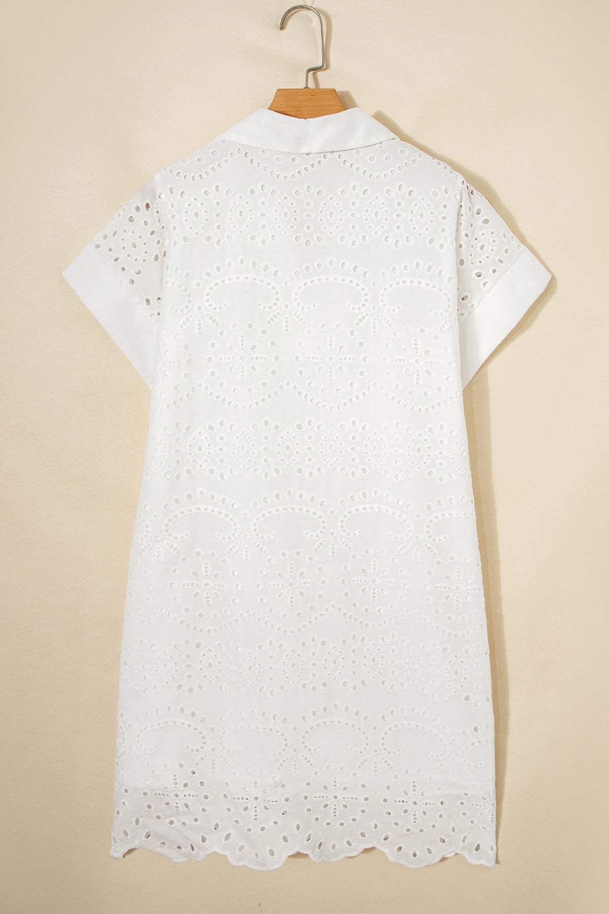 White (100% Cotton) Eyelet Embroidered V-Neck Mini Dress