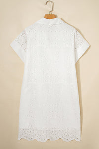 White (100% Cotton) Eyelet Embroidered V-Neck Mini Dress