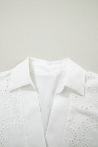 White (100% Cotton) Eyelet Embroidered V-Neck Mini Dress