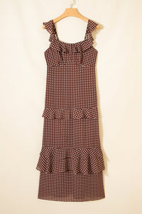 Cocoa Polka Dot Tiered Maxi Dress with Pockets & Adjustable Straps