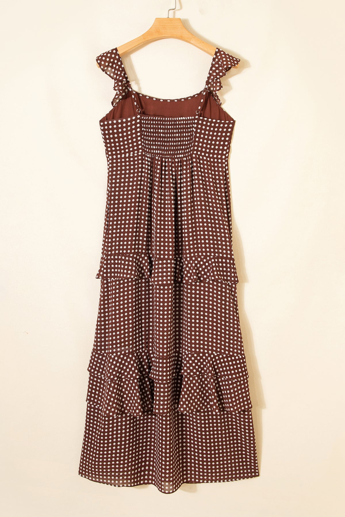 Cocoa Polka Dot Tiered Maxi Dress with Pockets & Adjustable Straps