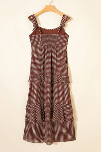 Cocoa Polka Dot Tiered Maxi Dress with Pockets & Adjustable Straps