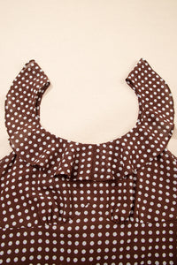 Cocoa Polka Dot Tiered Maxi Dress with Pockets & Adjustable Straps