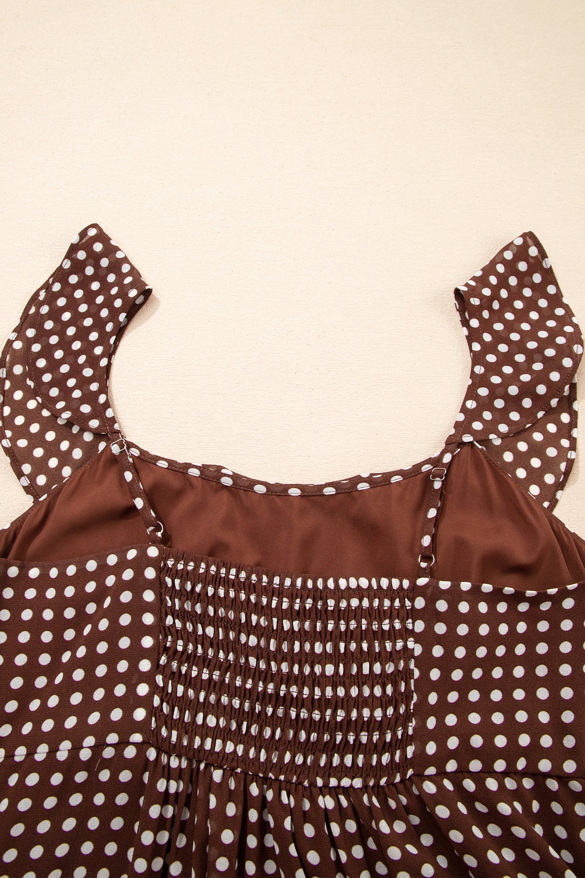 Cocoa Polka Dot Tiered Maxi Dress with Pockets & Adjustable Straps