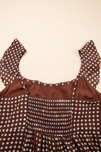 Cocoa Polka Dot Tiered Maxi Dress with Pockets & Adjustable Straps