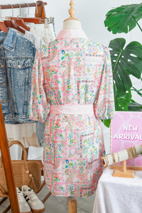 Paisley Floral Print Half Button 3/4 Sleeve Mini Dress with Pockets