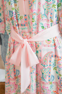 Paisley Floral Print Half Button 3/4 Sleeve Mini Dress with Pockets