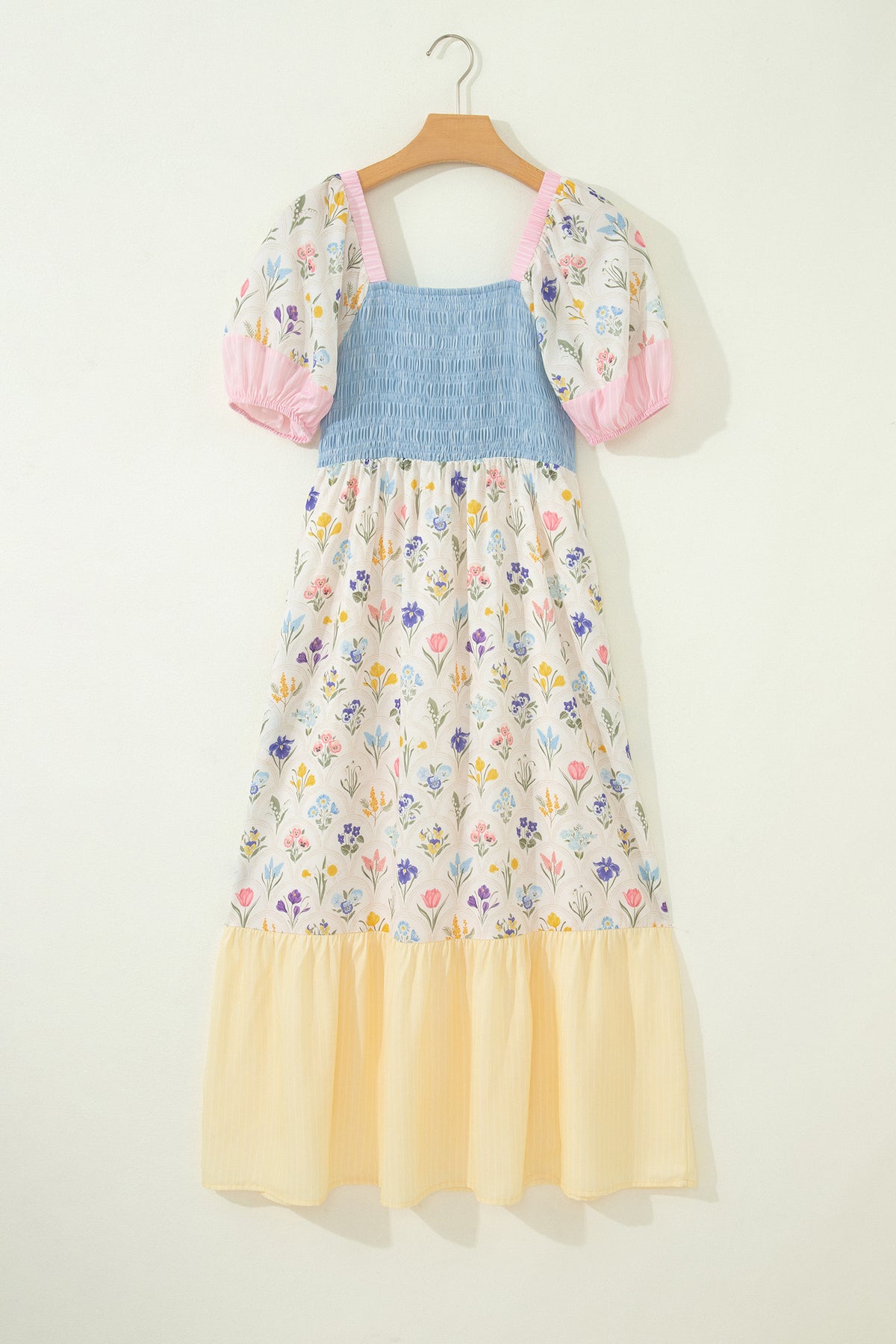 Danica Floral Print Color Block Patchwork Square Neck Maxi Dress