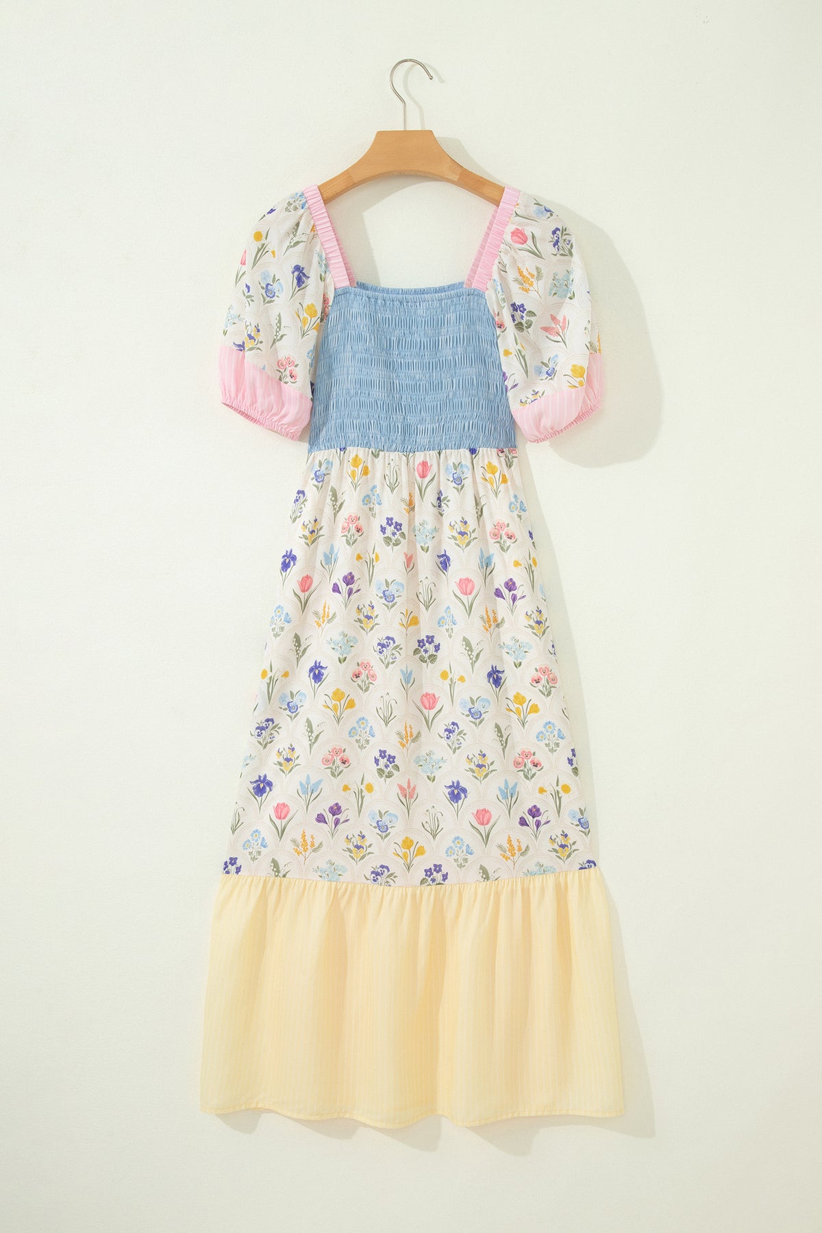 Danica Floral Print Color Block Patchwork Square Neck Maxi Dress