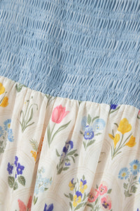 Danica Floral Print Color Block Patchwork Square Neck Maxi Dress