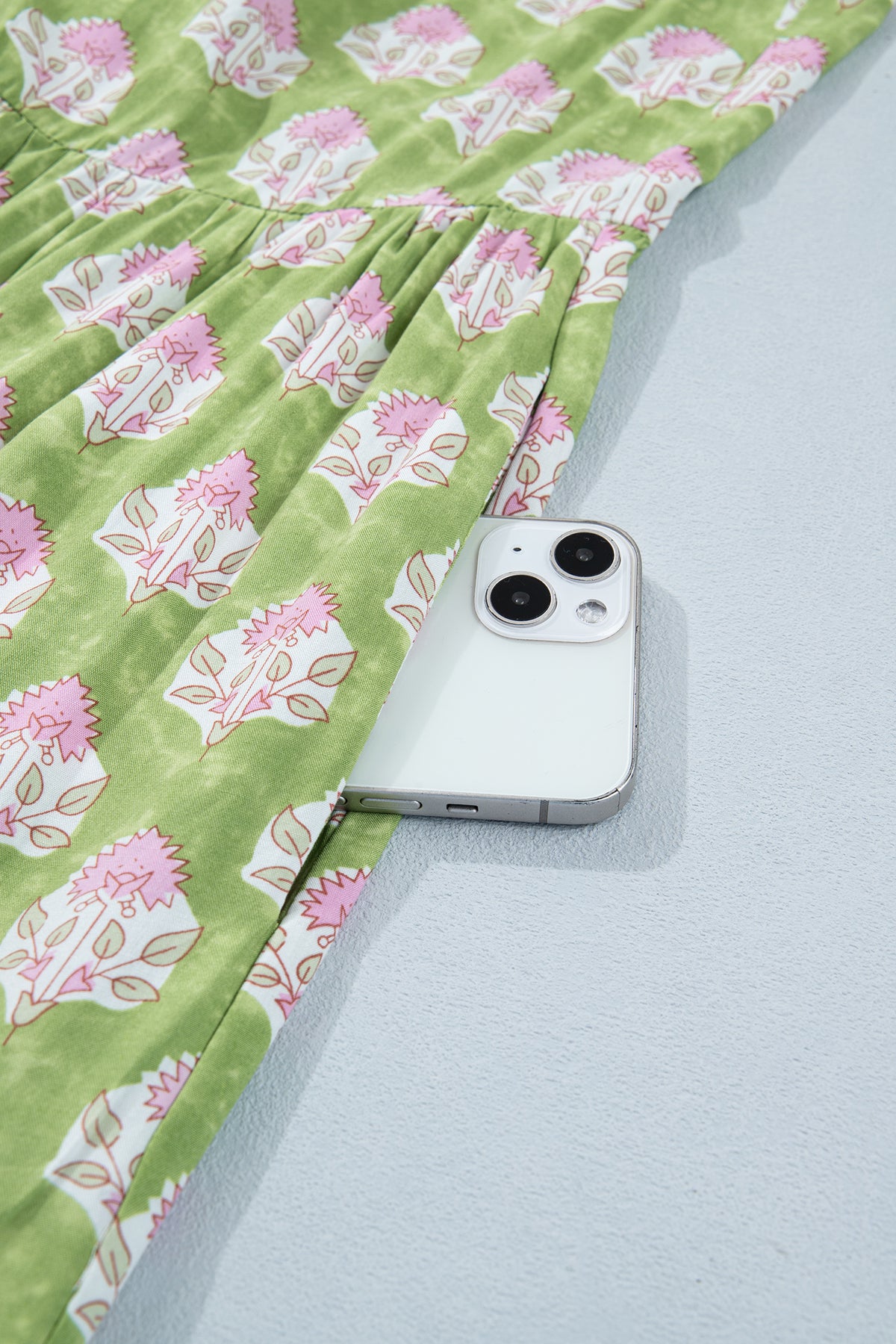Pink & Green Floral and Striped Maxi Dress w/Pockets and Tied Shoulder Straps