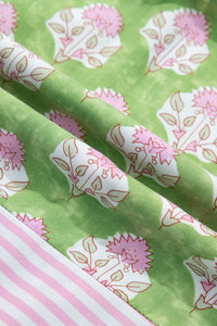 Pink & Green Floral and Striped Maxi Dress w/Pockets and Tied Shoulder Straps