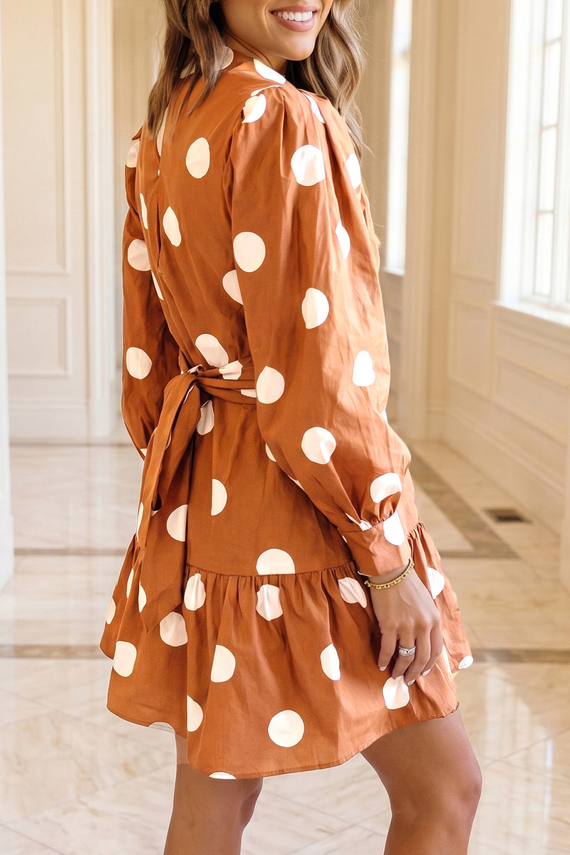 Rust Polka Dot (Viscose & Cotton) Long Sleeve Mini Dress w/Pockets