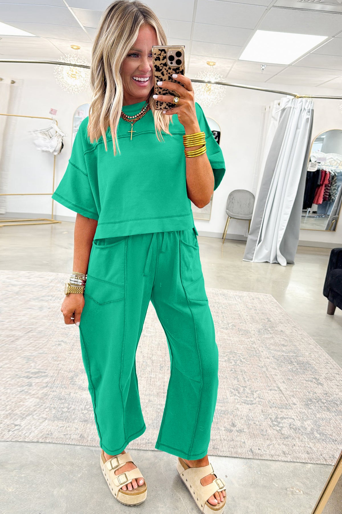 Lounge (Vivid Mint Green) Barrel Pants with Front & Back Pockets