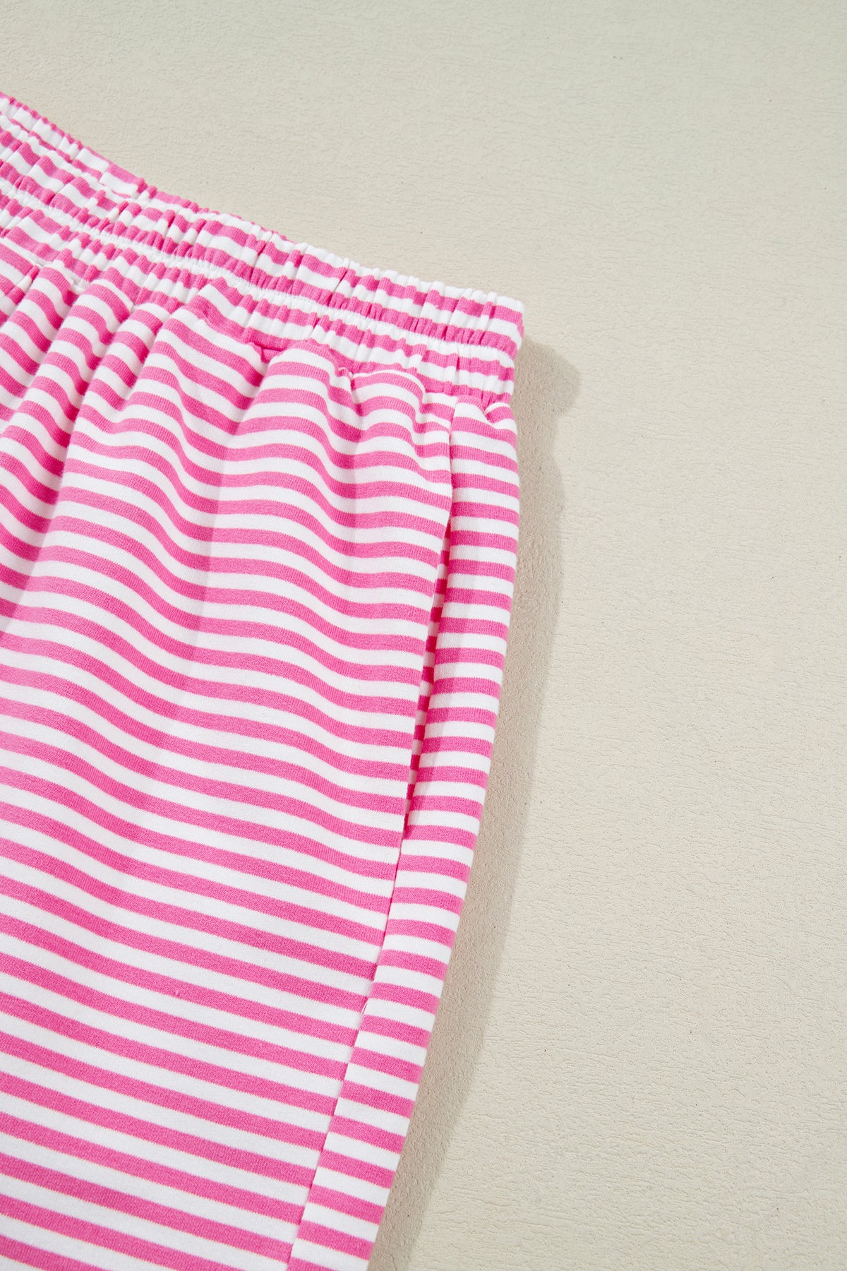 Dark Pink & White Striped Oversized Mock Neck 2Pc Sweatshirt & Shorts Set