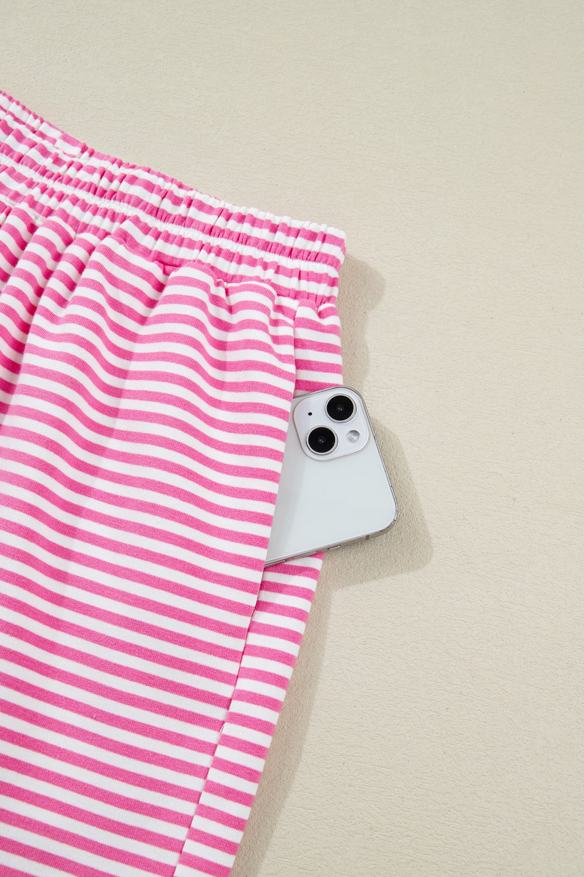 Dark Pink & White Striped Oversized Mock Neck 2Pc Sweatshirt & Shorts Set