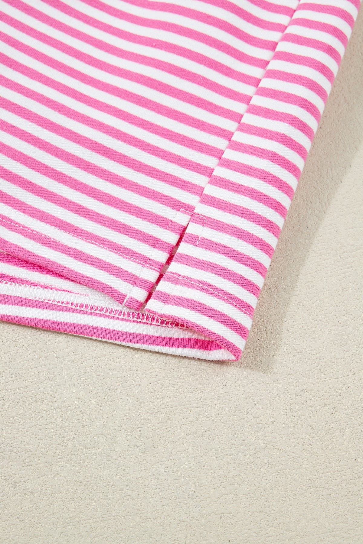 Dark Pink & White Striped Oversized Mock Neck 2Pc Sweatshirt & Shorts Set