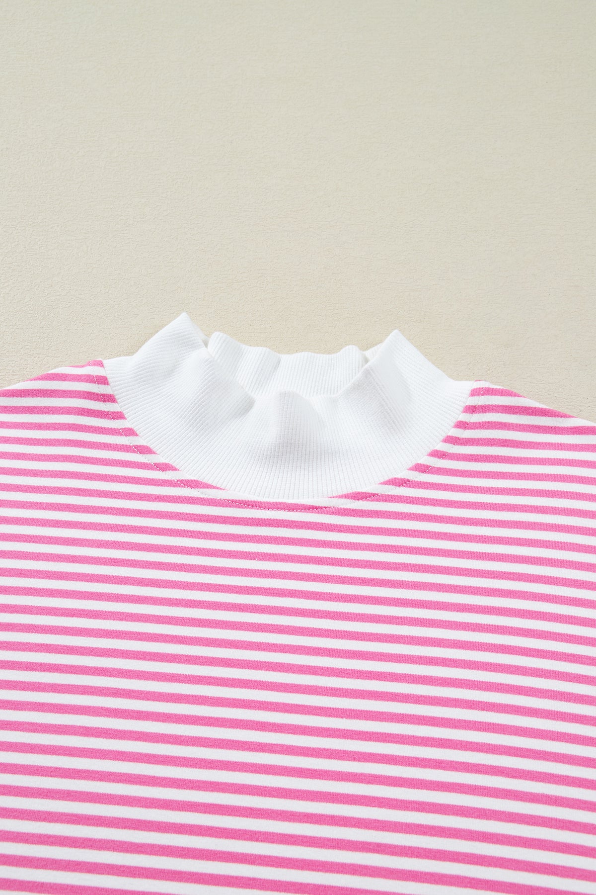 Dark Pink & White Striped Oversized Mock Neck 2Pc Sweatshirt & Shorts Set