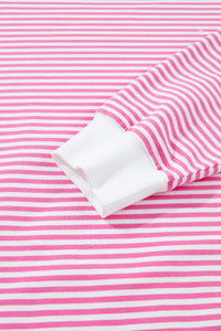 Dark Pink & White Striped Oversized Mock Neck 2Pc Sweatshirt & Shorts Set