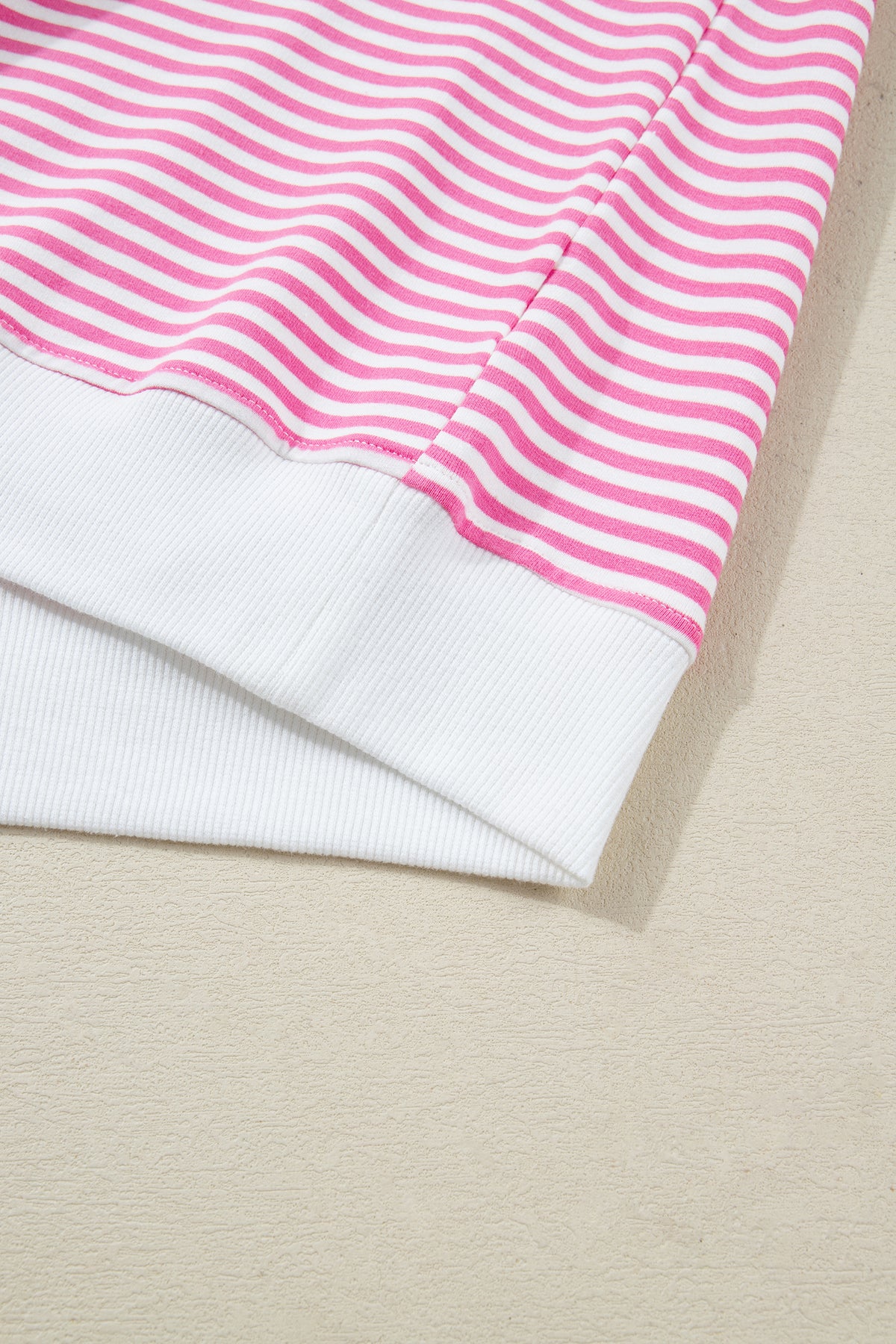 Dark Pink & White Striped Oversized Mock Neck 2Pc Sweatshirt & Shorts Set