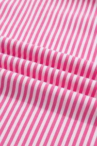 Dark Pink & White Striped Oversized Mock Neck 2Pc Sweatshirt & Shorts Set
