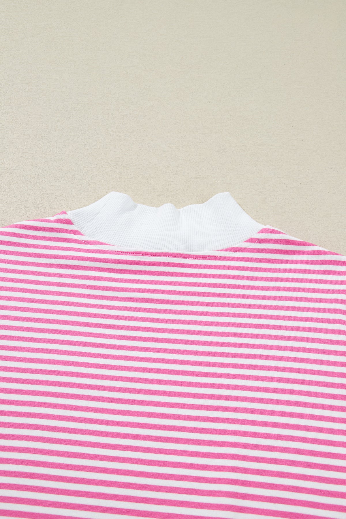 Dark Pink & White Striped Oversized Mock Neck 2Pc Sweatshirt & Shorts Set
