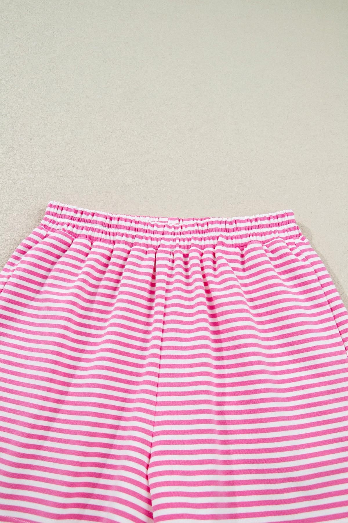 Dark Pink & White Striped Oversized Mock Neck 2Pc Sweatshirt & Shorts Set